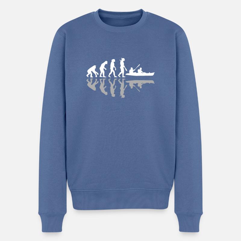 Human Evolution Funny Canoe Canoeing Adventure - Männer Premium Bio Pullover - Taubenblau