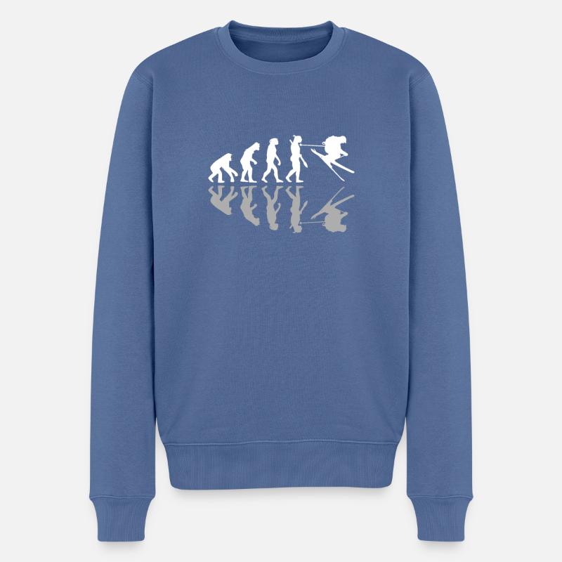 Human Evolution Skiing Ski Snowboard Winter - Männer Premium Bio Pullover - Taubenblau