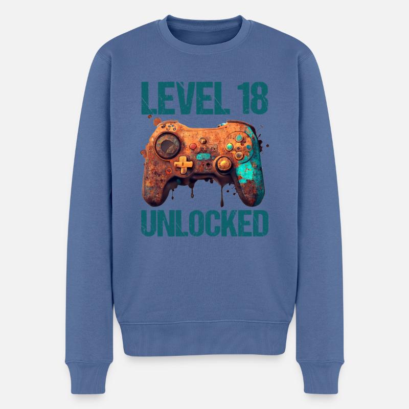 Level 18 Jahre Gaming 18er 18 Geburtstag - Männer Premium Bio Pullover - Taubenblau