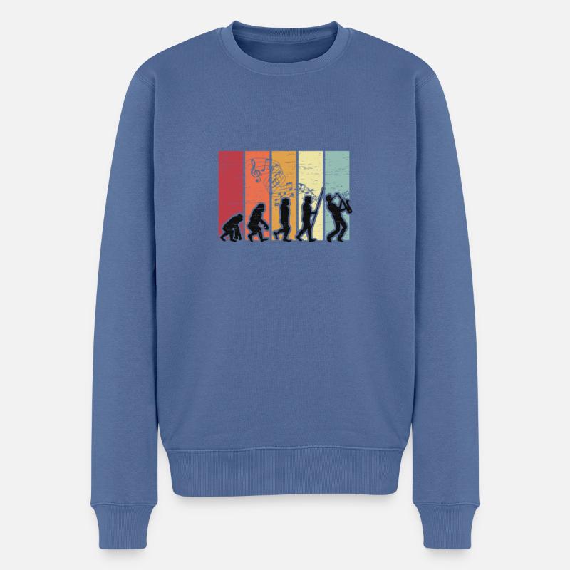 Human Evolution Saxophone Musicien de Jazz - Pull Premium bio Homme - bleu pigeon