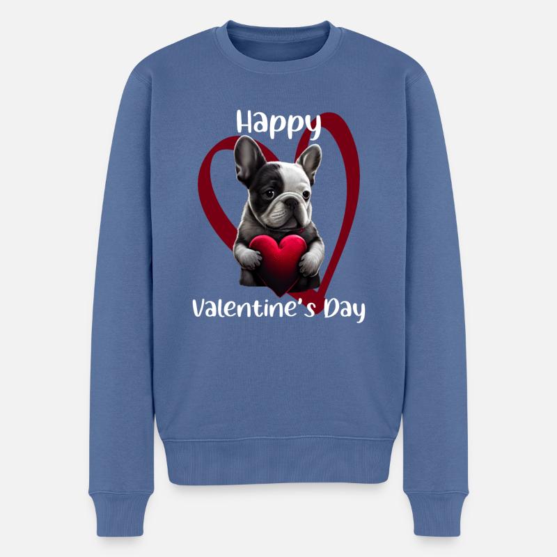 Joyeuse Saint-Valentin Français Bulldog - Pull Premium bio Homme - bleu pigeon