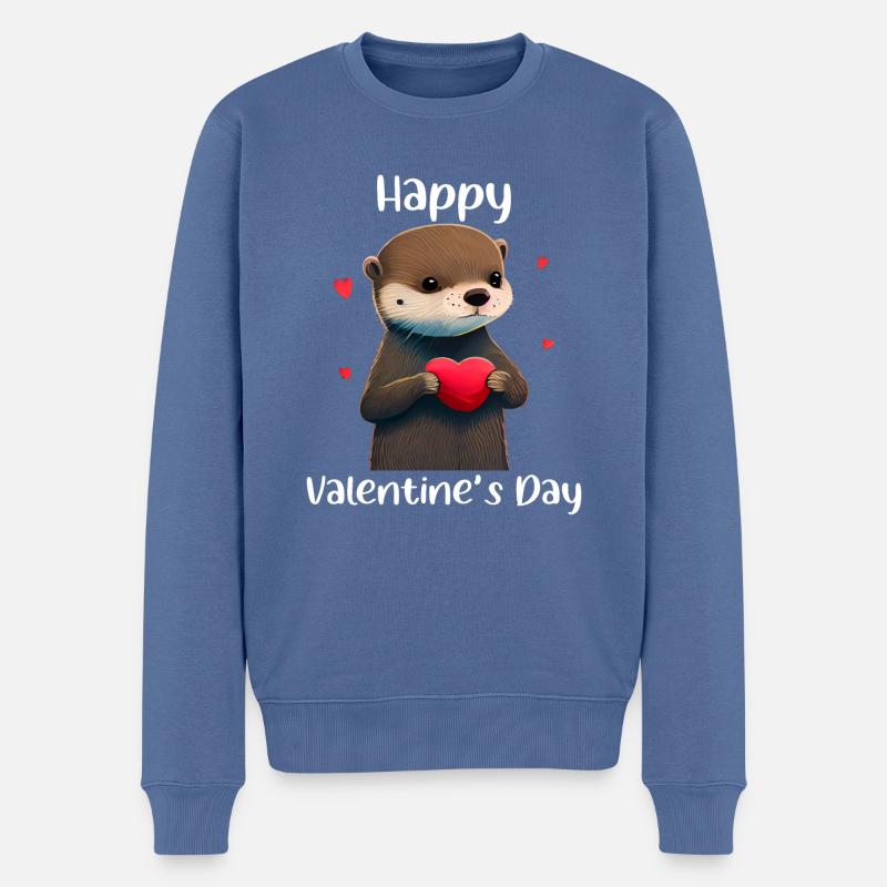 Otter Happy Valentines Day - Männer Premium Bio Pullover - Taubenblau