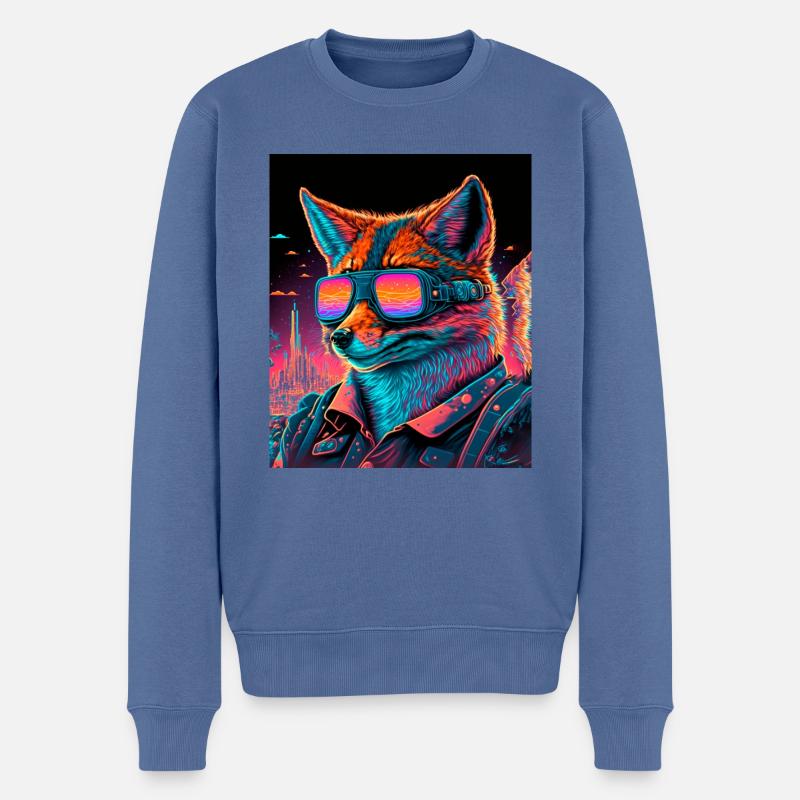 Retro Futuristic Synthwave Fox - Männer Premium Bio Pullover - Taubenblau