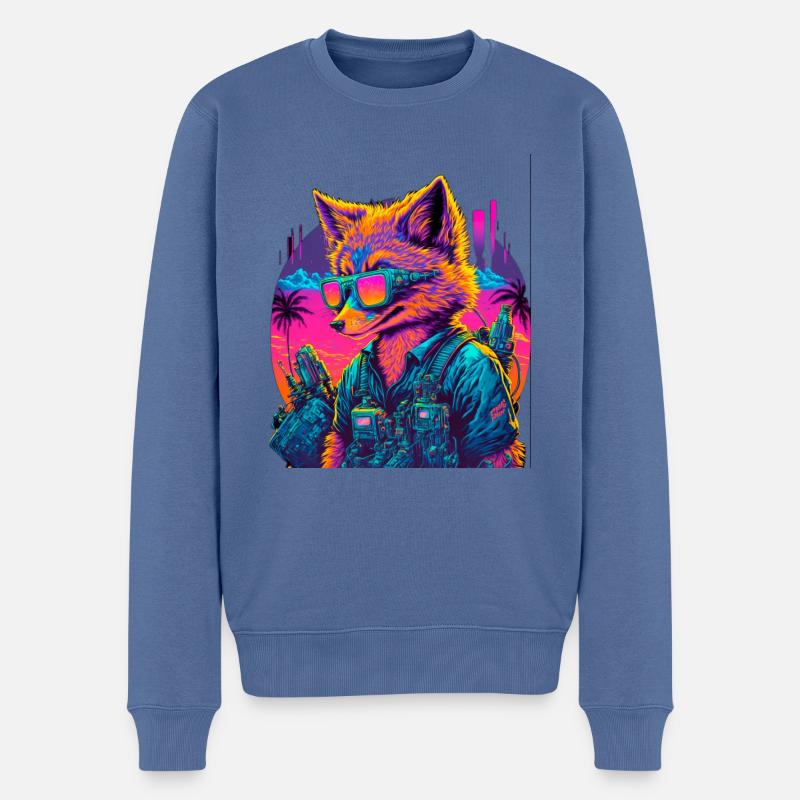 Rétro Futuriste Synthwave Fox - Pull Premium bio Homme - bleu pigeon