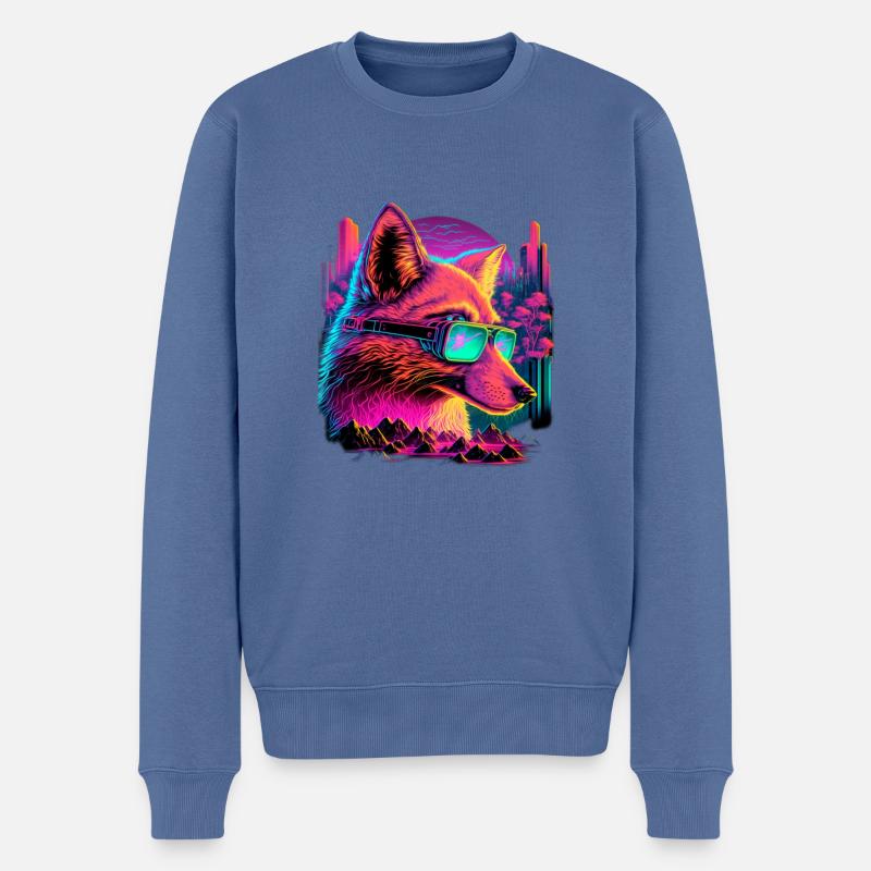 Retro Futuristic Synthwave Fox - Männer Premium Bio Pullover - Taubenblau