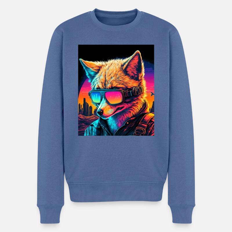 Rétro Futuriste Synthwave Fox - Pull Premium bio Homme - bleu pigeon