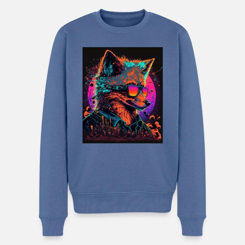 Rétro Futuriste Synthwave Fox - Pull Premium bio Homme - bleu pigeon
