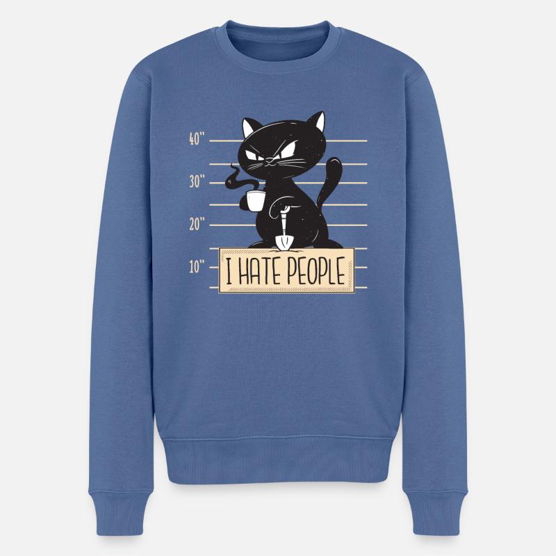 Katze I Hate People - Männer Premium Bio Pullover - Taubenblau