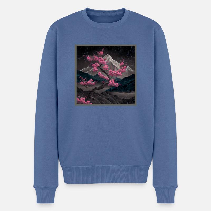 Vintage Japanische Sakura Kirschblüten Tempel - Männer Premium Bio Pullover - Taubenblau