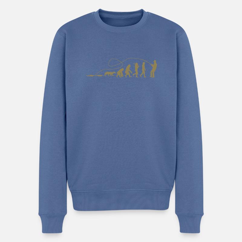 Evolution Angler TShirt - Männer Premium Bio Pullover - Taubenblau