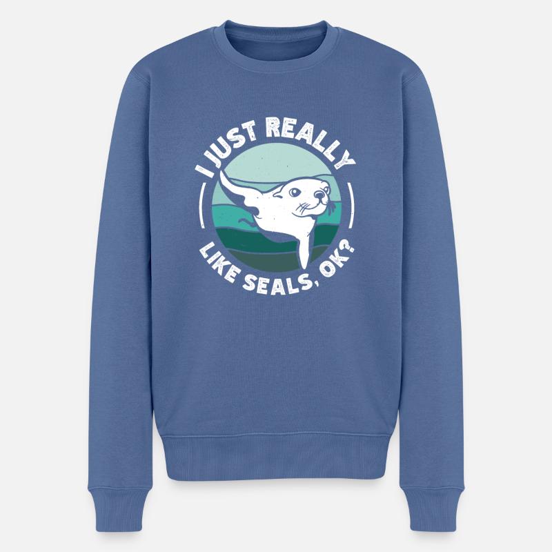 J’aime vraiment les phoques, ok - Pull Premium bio Homme - bleu pigeon