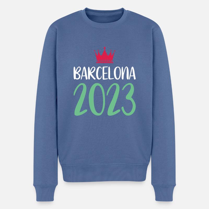 Barcelone 2023 - Pull Premium bio Homme - bleu pigeon