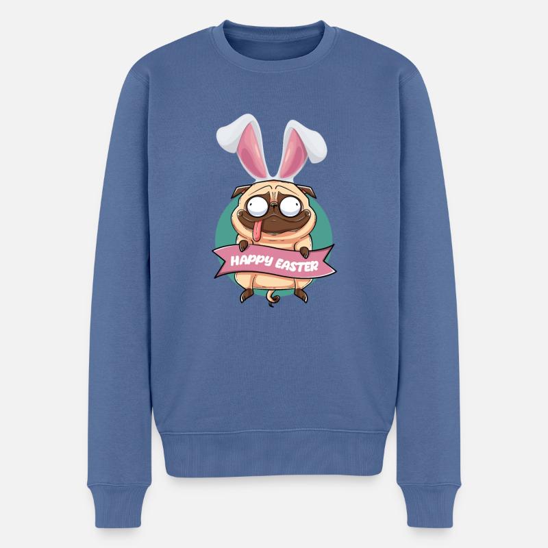 Frohe Ostern - Mops mit Hasenohren - Männer Premium Bio Pullover - Taubenblau