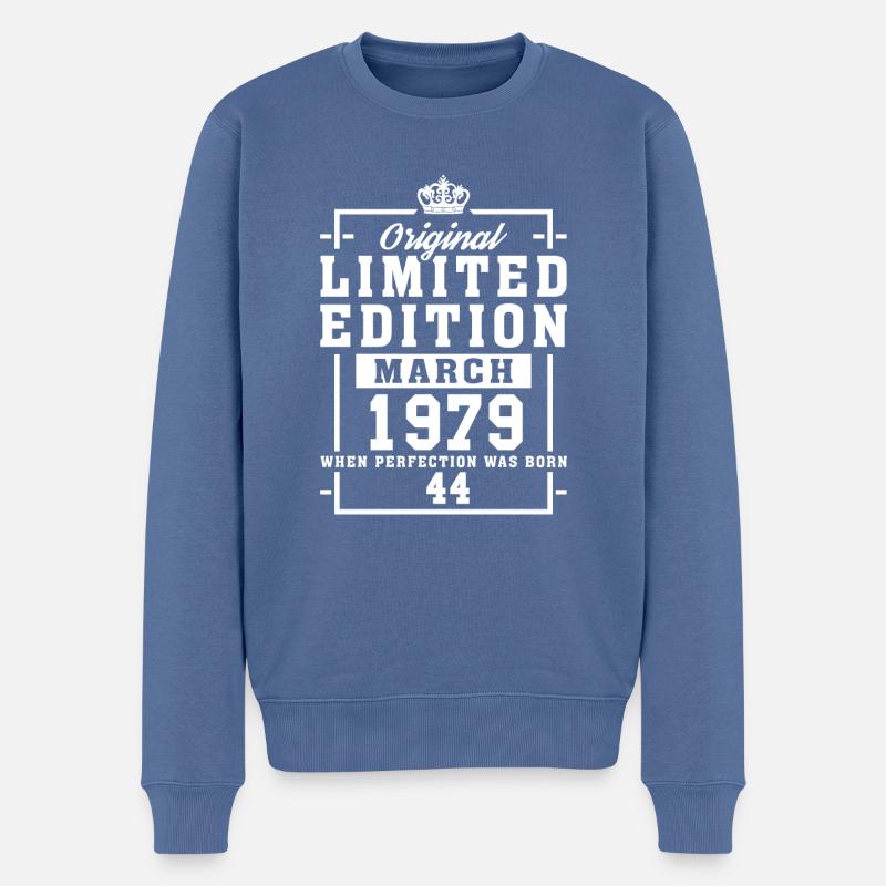 44. Geburtstag März Jahrgang 1979 Geschenkidee - Männer Premium Bio Pullover - Taubenblau