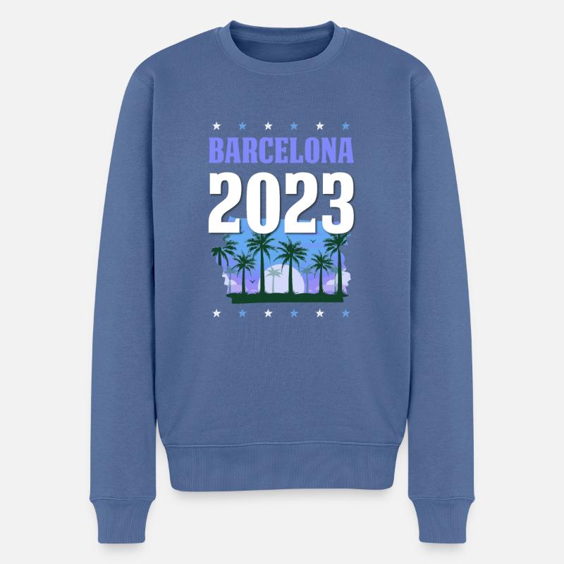 Barcelone 2023 - Pull Premium bio Homme - bleu pigeon