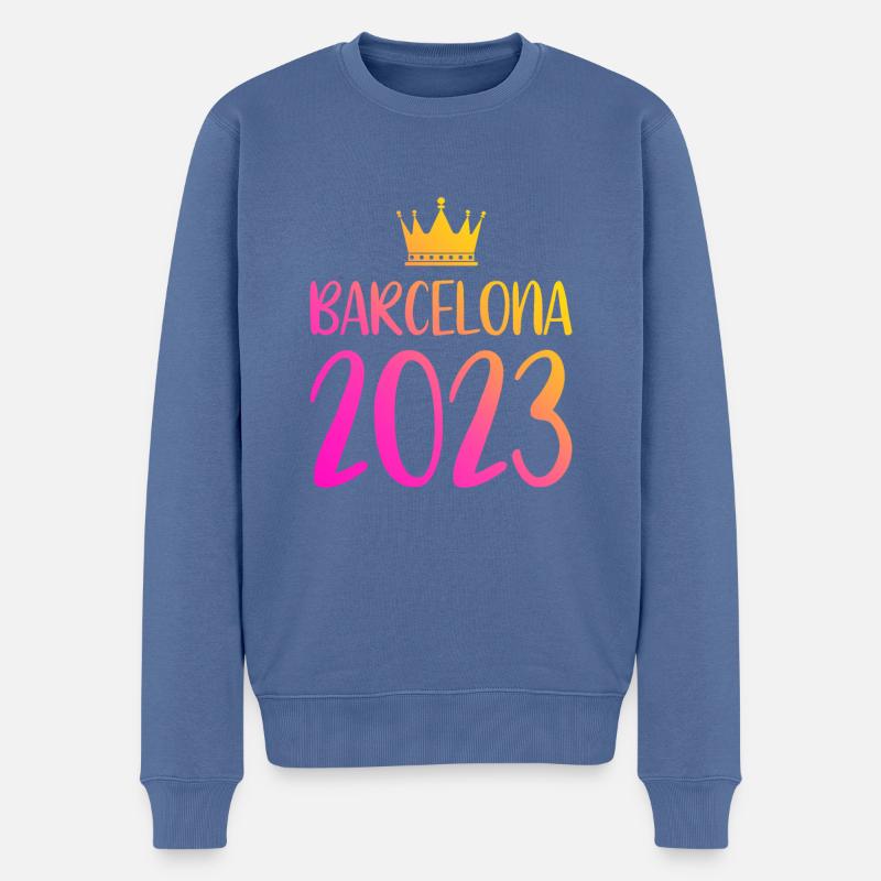 Barcelone 2023 - Pull Premium bio Homme - bleu pigeon