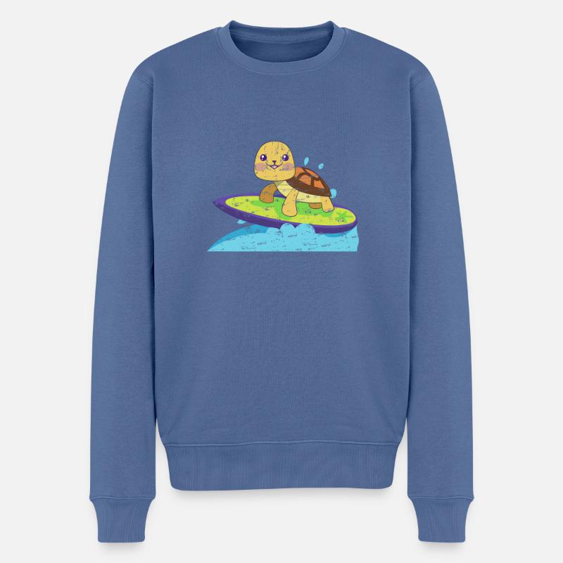 Schildkröte auf surfbrett - Männer Premium Bio Pullover - Taubenblau