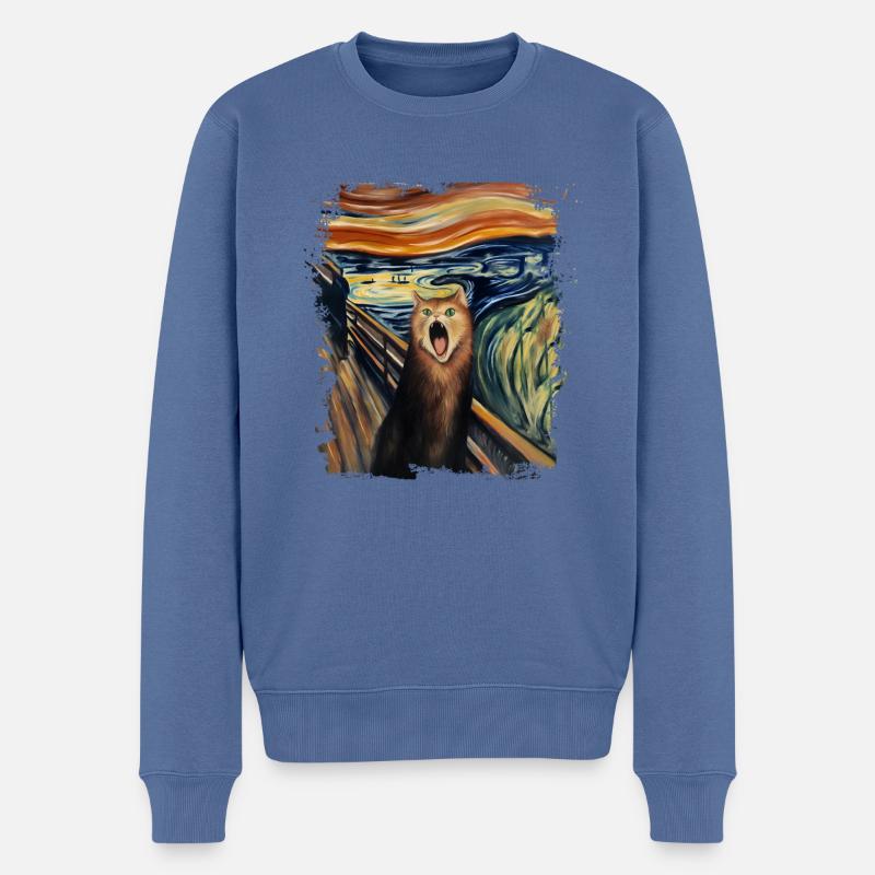 Der Schrei Katze Edvard Expressionismus Munch - Männer Premium Bio Pullover - Taubenblau