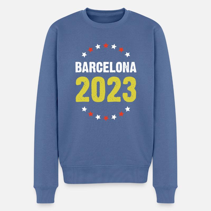 Barcelone 2023 - Pull Premium bio Homme - bleu pigeon