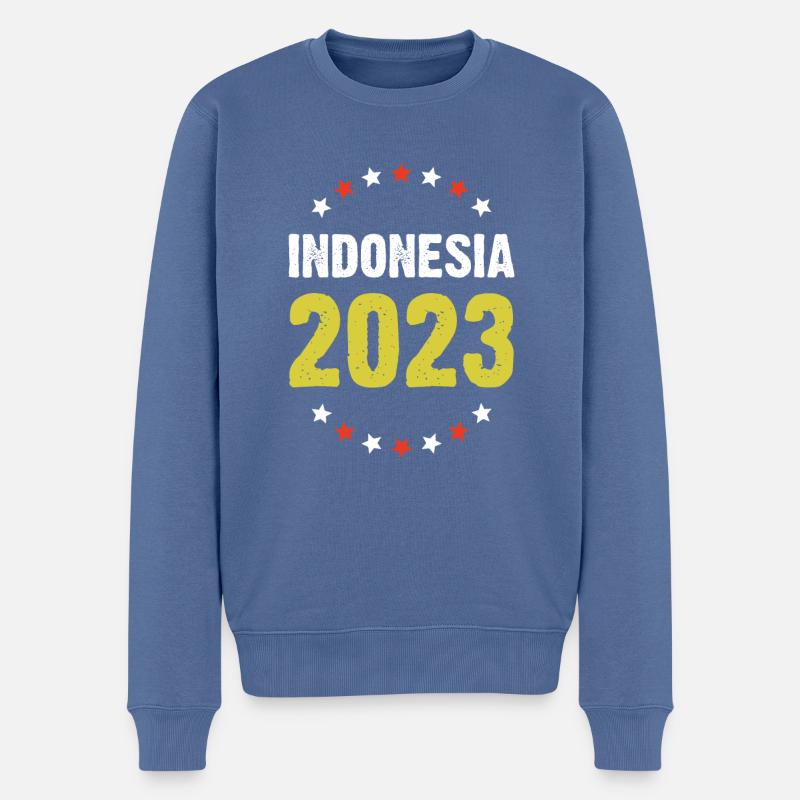 Indonesia 2023 - Männer Premium Bio Pullover - Taubenblau