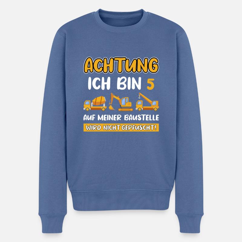 Geburtstag Bagger LKW Kran Minibauleiter 5 Jahre - Männer Premium Bio Pullover - Taubenblau