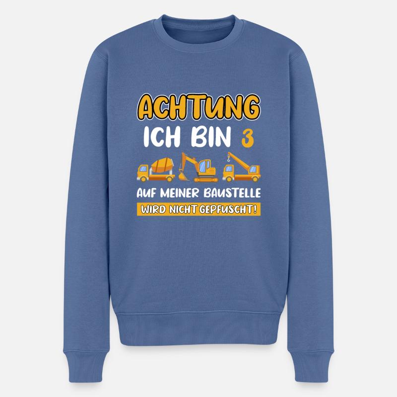 Geburtstag Bagger LKW Kran Minibauleiter 3 Jahre - Männer Premium Bio Pullover - Taubenblau