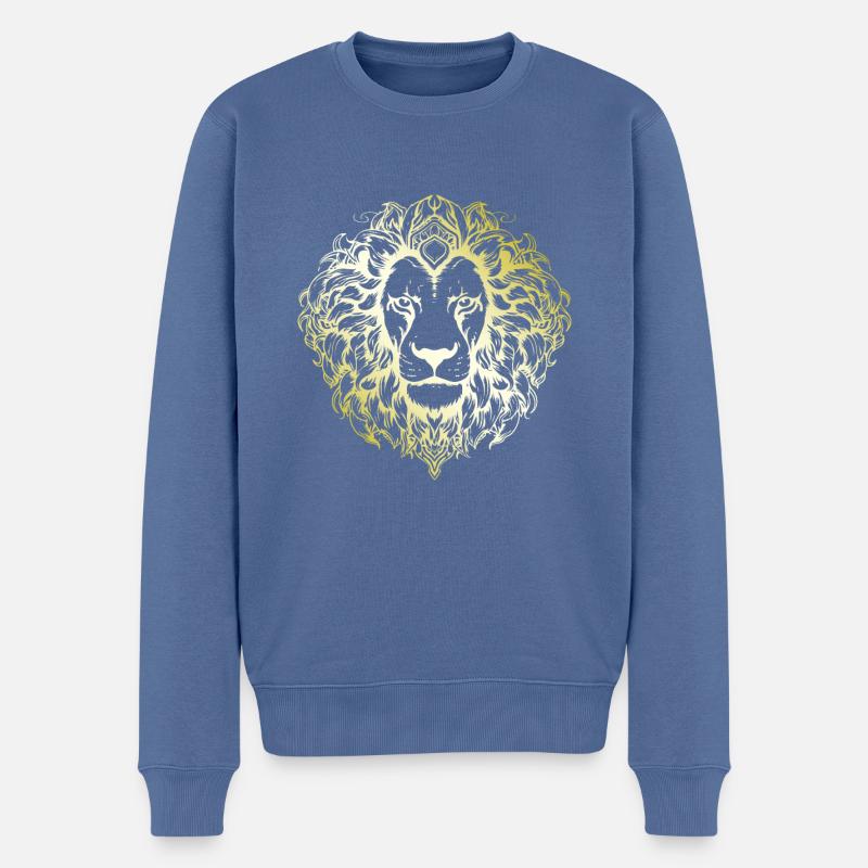 Löwe Mandala gold - Männer Premium Bio Pullover - Taubenblau
