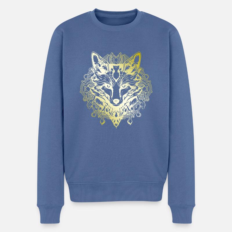 Fuchs Mandala gold - Männer Premium Bio Pullover - Taubenblau