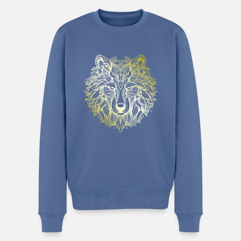 Wolf Mandala or - Pull Premium bio Homme - bleu pigeon