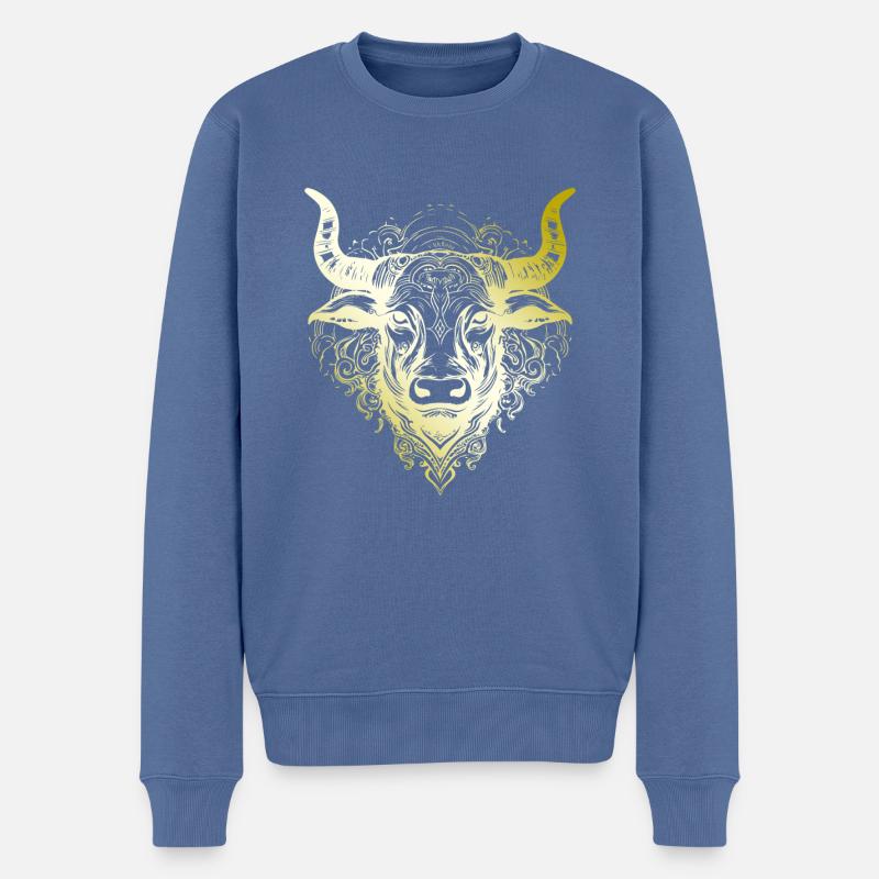 Taureau Mandala or - Pull Premium bio Homme - bleu pigeon