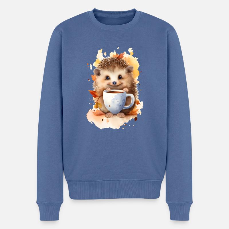 Hérisson avec style aquarelle café - Pull Premium bio Homme - bleu pigeon