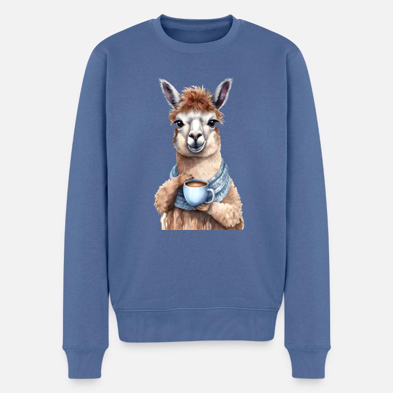 Lama au style aquarelle café - Pull Premium bio Homme - bleu pigeon