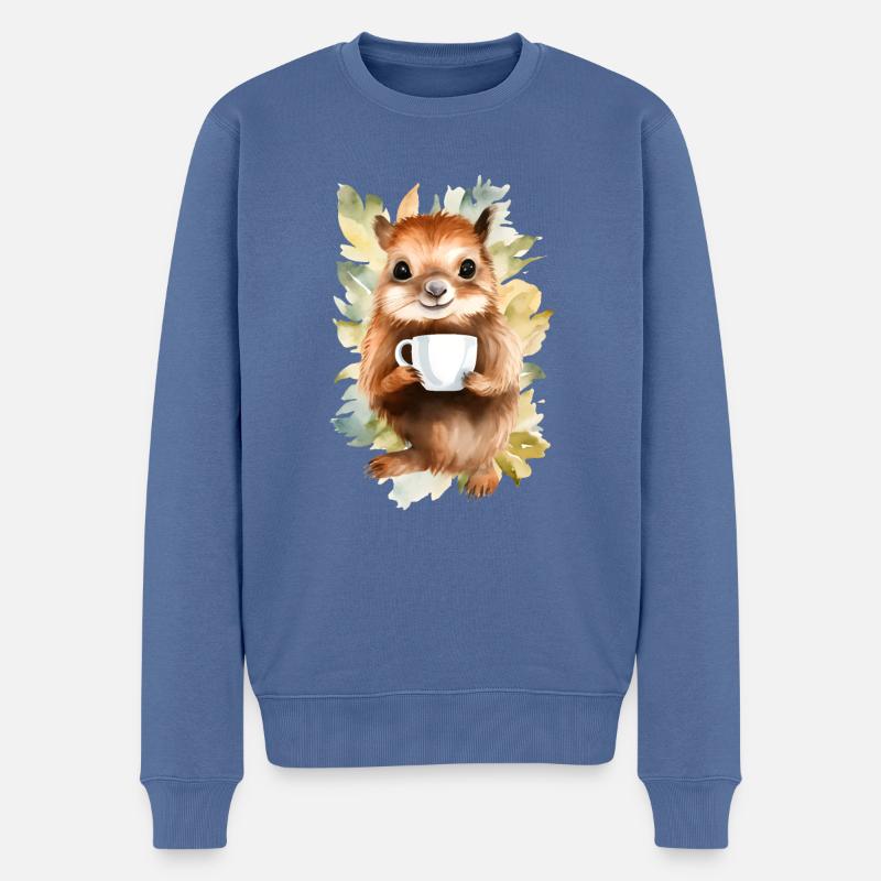Eichhörnchen mit Kaffee -Aquarellstil - Männer Premium Bio Pullover - Taubenblau