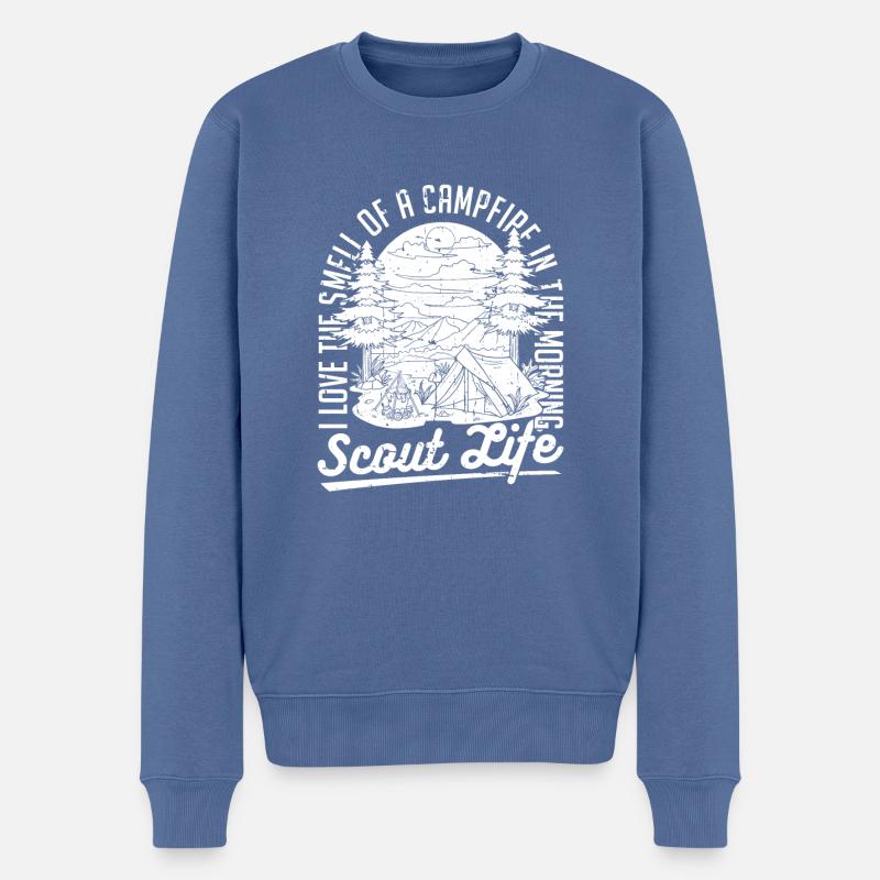 Feu de camp scout - Pull Premium bio Homme - bleu pigeon