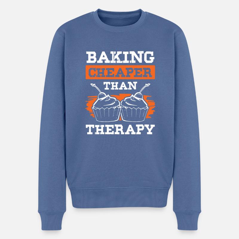 Baking cheaper than Therapy - Männer Premium Bio Pullover - Taubenblau