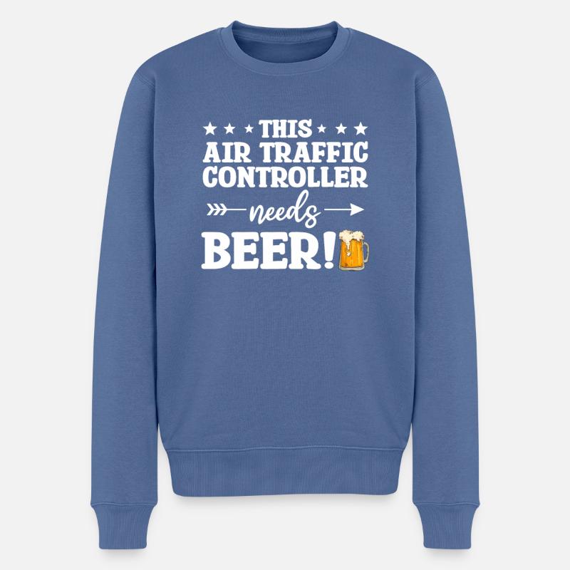 Dieser Fluglotse braucht Bier - Männer Premium Bio Pullover - Taubenblau