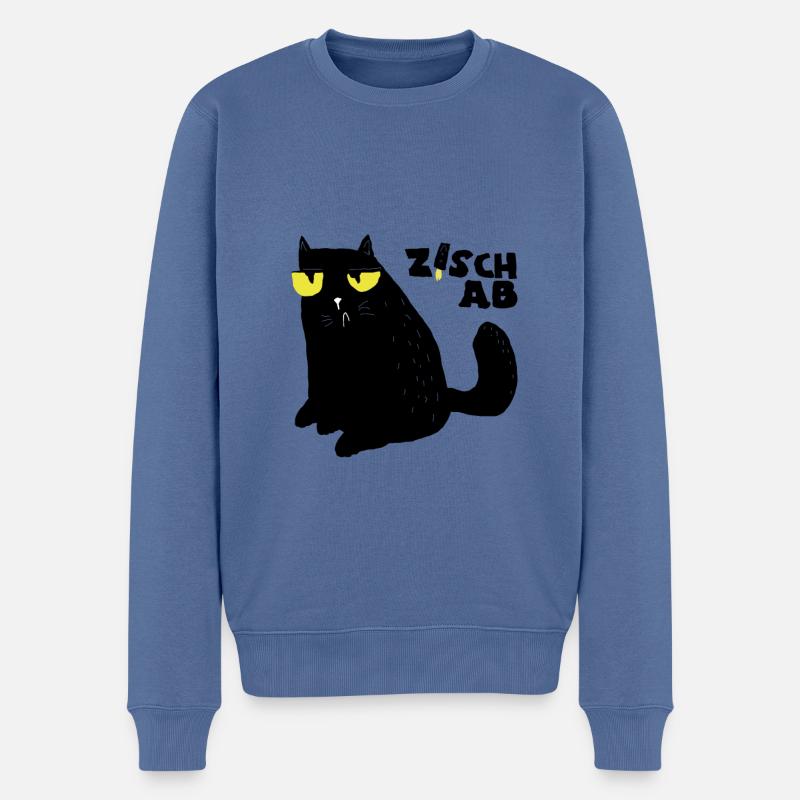 Katze Katzengesicht Katzenaugen Spruch zisch ab - Männer Premium Bio Pullover - Taubenblau