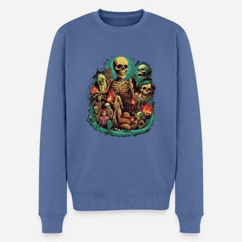 Ambiance effrayante d’Halloween - Pull Premium bio Homme - bleu pigeon