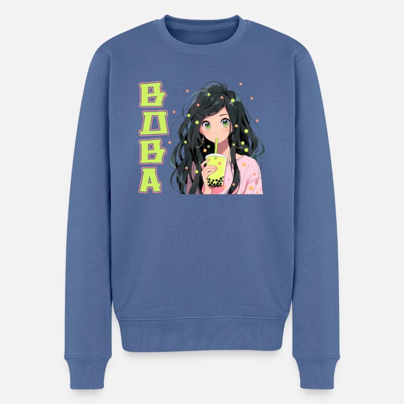 Anime et Boba Bubble Tea - Pull Premium bio Homme - bleu pigeon