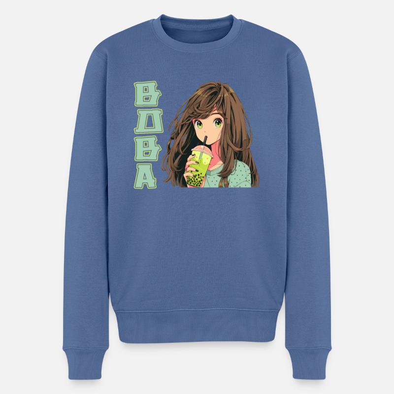 Anime and Boba Bubble Tea - Männer Premium Bio Pullover - Taubenblau