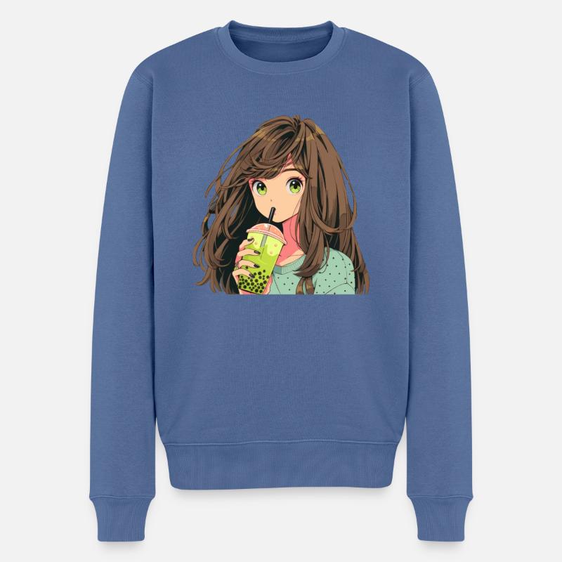 Anime and Boba Bubble Tea - Männer Premium Bio Pullover - Taubenblau