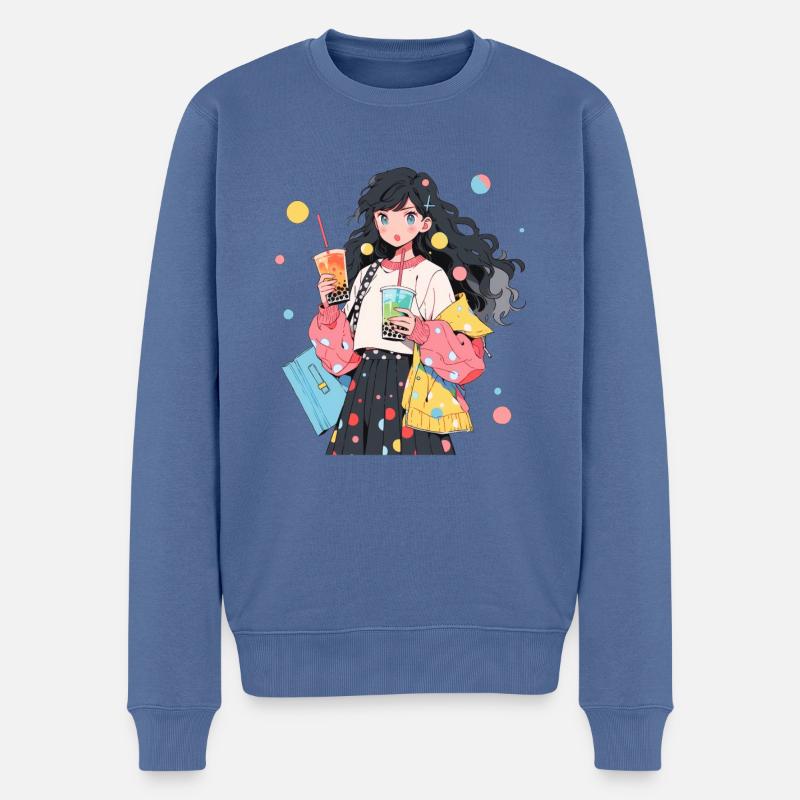 Anime and Boba Bubble Tea - Männer Premium Bio Pullover - Taubenblau