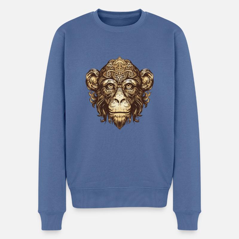 Affe Portrait - Männer Premium Bio Pullover - Taubenblau