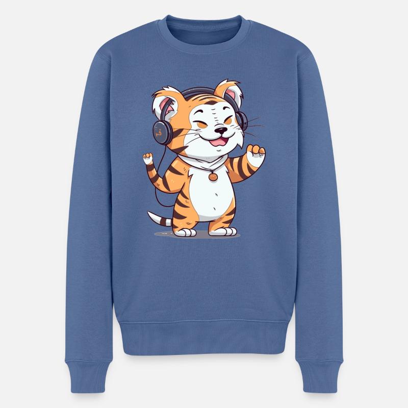 Tigre dansant avec des écouteurs - Pull Premium bio Homme - bleu pigeon