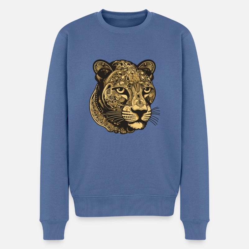 Gepard Portrait - Männer Premium Bio Pullover - Taubenblau