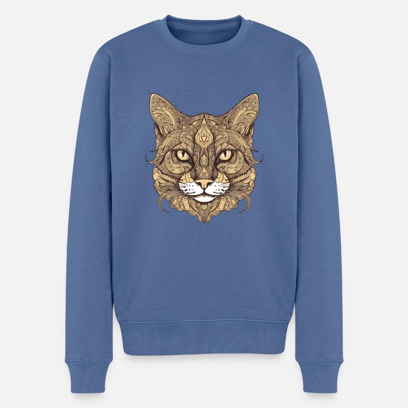 Katze Portrait Kopf - Männer Premium Bio Pullover - Taubenblau