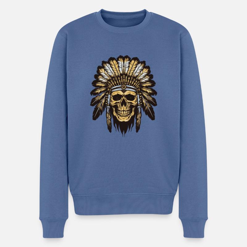 Crâne de chef indien Apache - Pull Premium bio Homme - bleu pigeon