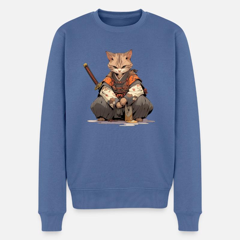 Asien Katze Japanischer Samurais Samurai - Männer Premium Bio Pullover - Taubenblau