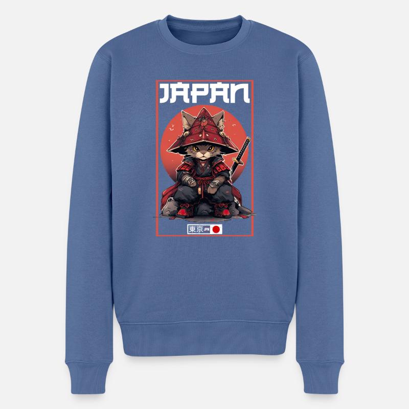 Asien Katze Japanischer Samurais Samurai - Männer Premium Bio Pullover - Taubenblau