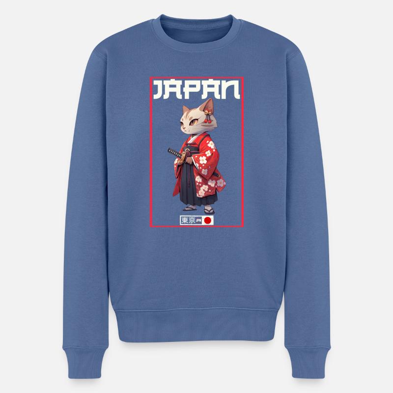 Asien Katze Japanischer Samurais Samurai - Männer Premium Bio Pullover - Taubenblau